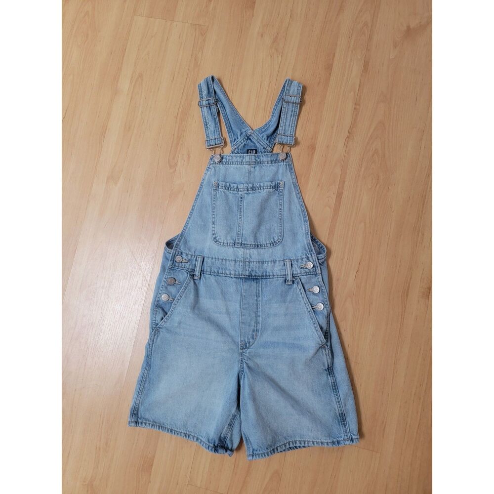 GAP for Good Denim Short Overalls Light Wash Cotton Shortalls Extra Small XS